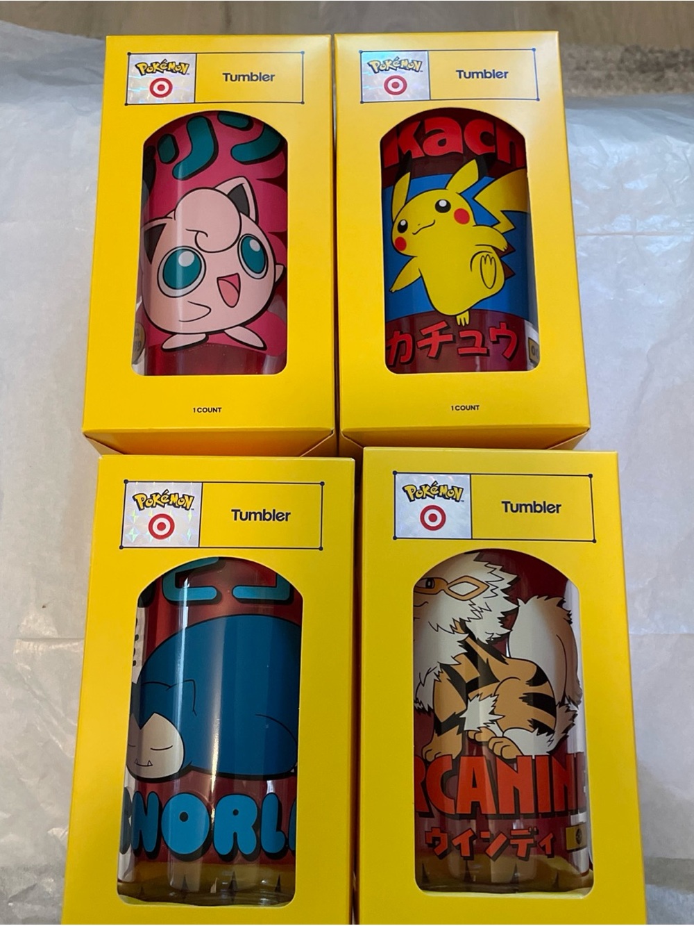 Pokemon x Target Tumbler - Complete Set of 4 Pikachu Jigglypuff Arcanine Snorlax